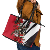 Iraq Revolution Soaring Eagle Leather Tote Bag Iraqi Flag Red Roses Floral Design