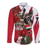 Iraq Revolution Soaring Eagle Long Sleeve Button Shirt Iraqi Flag Red Roses Floral Design