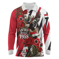 Iraq Revolution Soaring Eagle Long Sleeve Polo Shirt Iraqi Flag Red Roses Floral Design