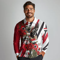 Iraq Revolution Soaring Eagle Long Sleeve Polo Shirt Iraqi Flag Red Roses Floral Design