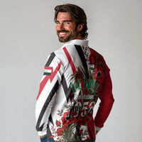Iraq Revolution Soaring Eagle Long Sleeve Polo Shirt Iraqi Flag Red Roses Floral Design