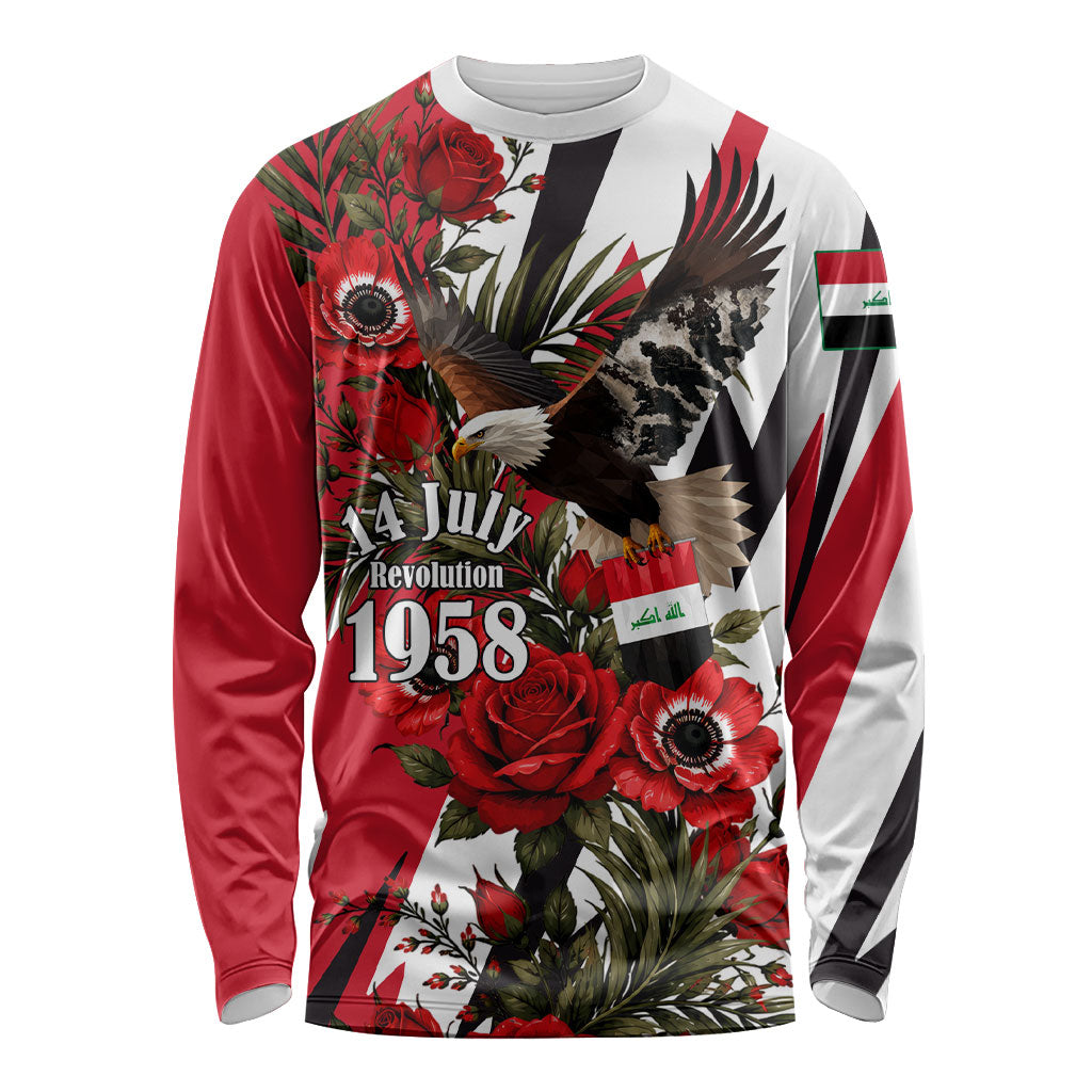 Iraq Revolution Soaring Eagle Long Sleeve Shirt Iraqi Flag Red Roses Floral Design