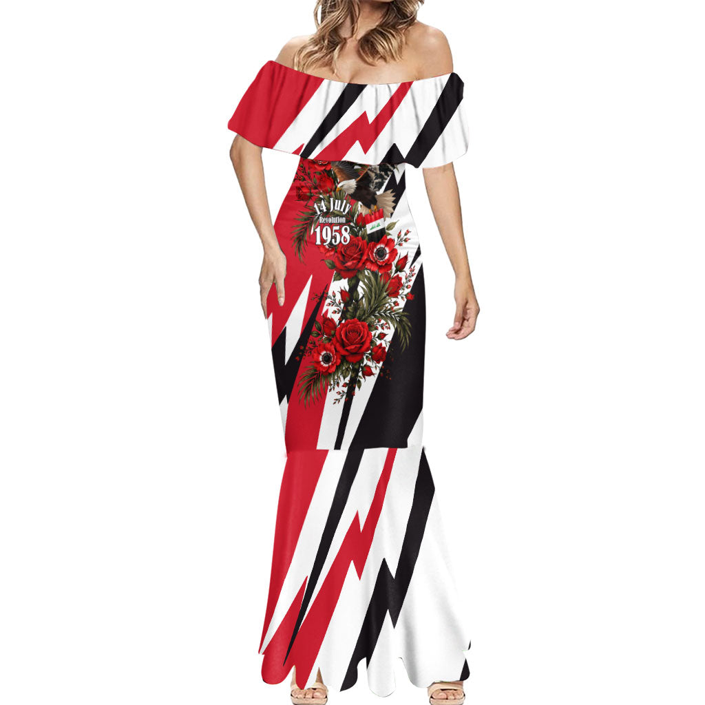 Iraq Revolution Soaring Eagle Mermaid Dress Iraqi Flag Red Roses Floral Design