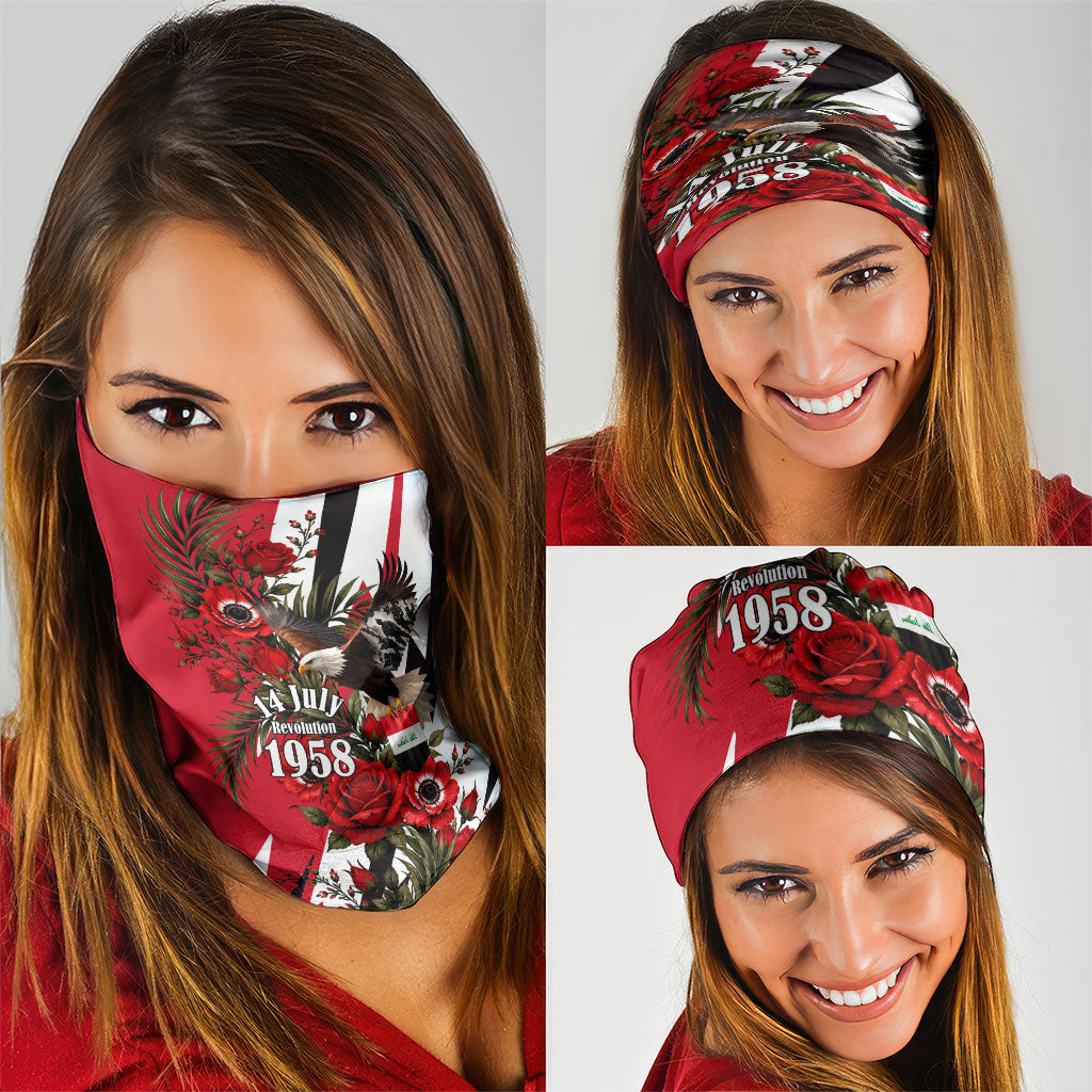 Iraq Revolution Soaring Eagle Neck Gaiter Iraqi Flag Red Roses Floral Design
