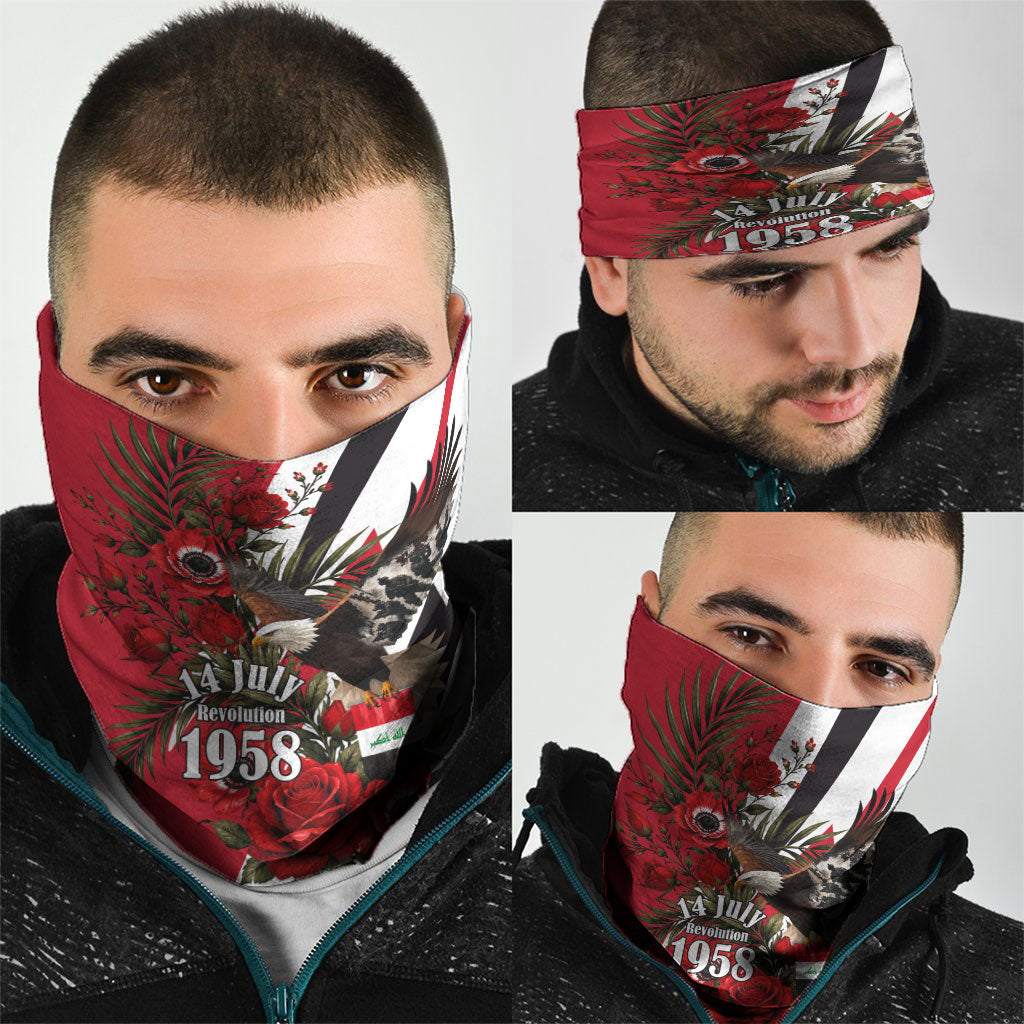 Iraq Revolution Soaring Eagle Neck Gaiter Iraqi Flag Red Roses Floral Design