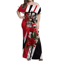 Iraq Revolution Soaring Eagle Off Shoulder Maxi Dress Iraqi Flag Red Roses Floral Design