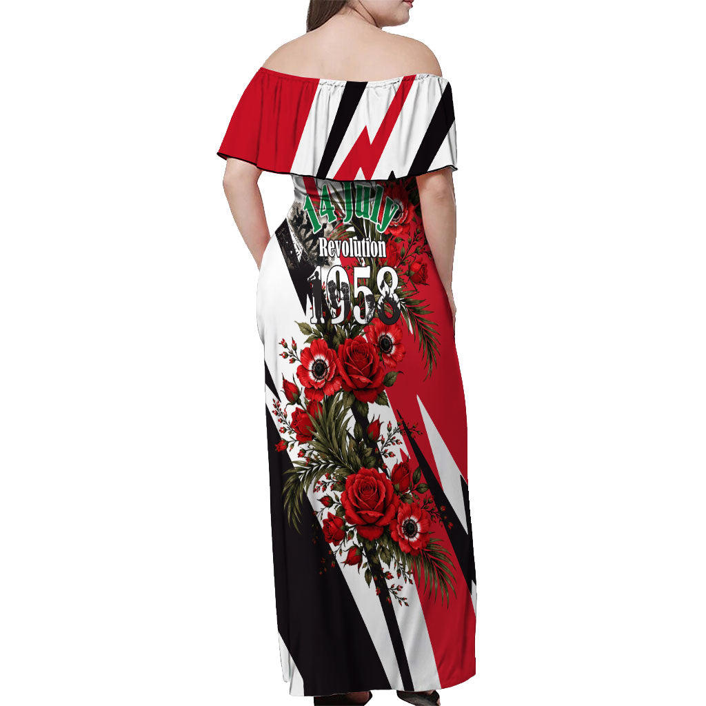 Iraq Revolution Soaring Eagle Off Shoulder Maxi Dress Iraqi Flag Red Roses Floral Design