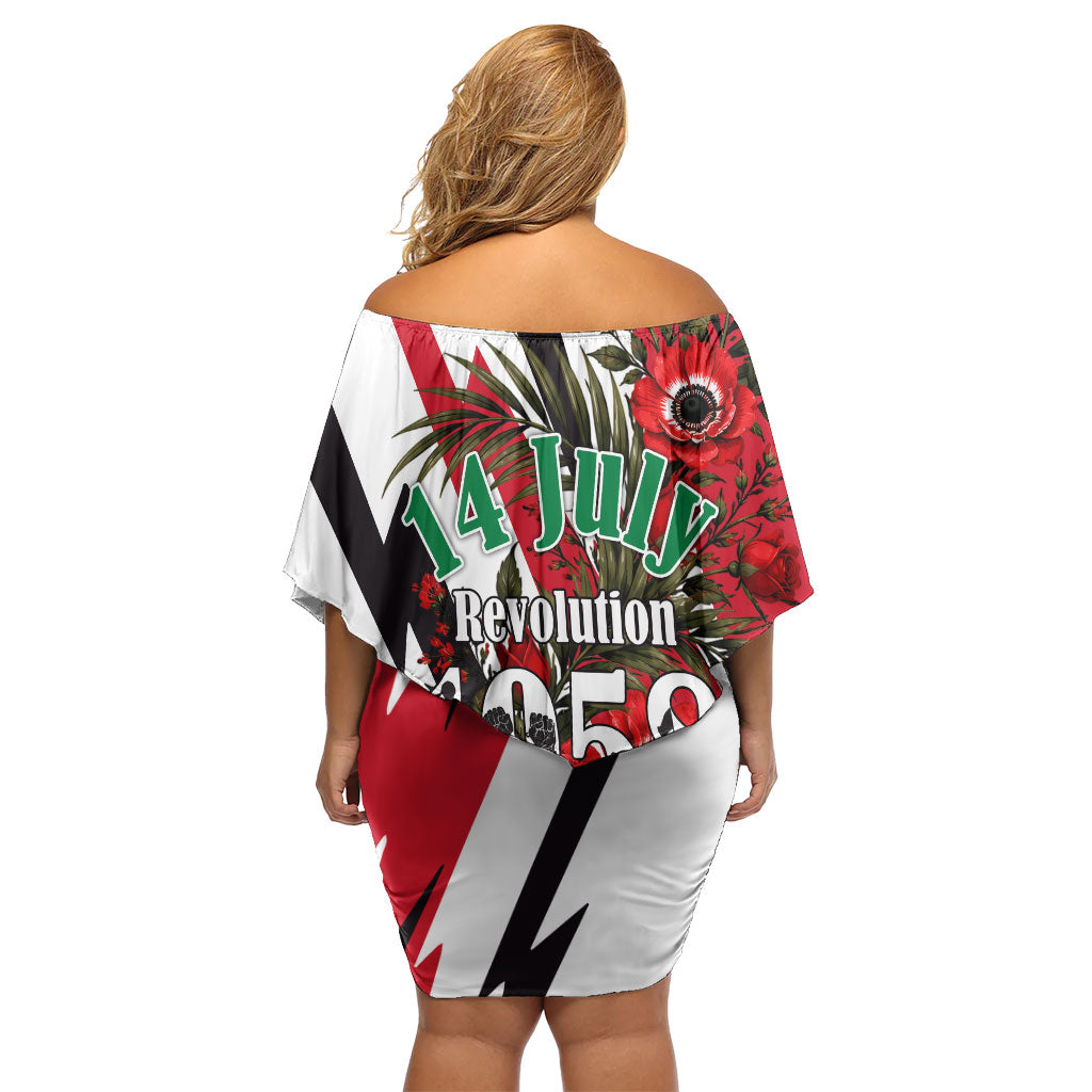 Iraq Revolution Soaring Eagle Off Shoulder Short Dress Iraqi Flag Red Roses Floral Design