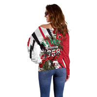 Iraq Revolution Soaring Eagle Off Shoulder Sweater Iraqi Flag Red Roses Floral Design