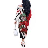 Iraq Revolution Soaring Eagle Off The Shoulder Long Sleeve Dress Iraqi Flag Red Roses Floral Design
