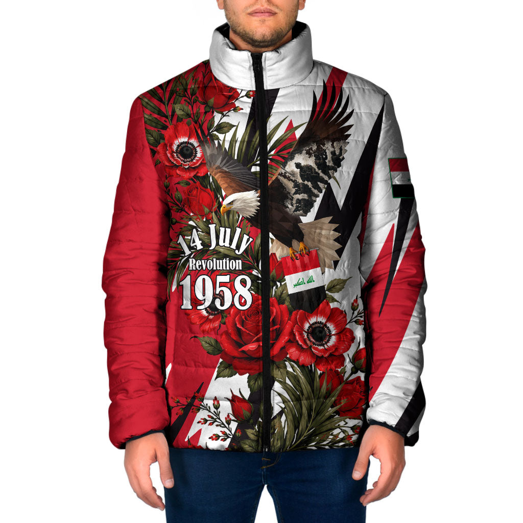 Iraq Revolution Soaring Eagle Padded Jacket Iraqi Flag Red Roses Floral Design