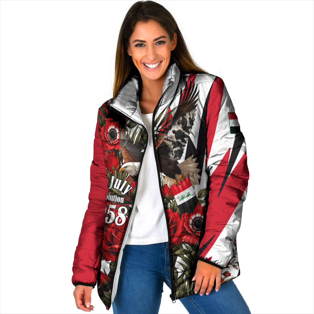 Iraq Revolution Soaring Eagle Padded Jacket Iraqi Flag Red Roses Floral Design