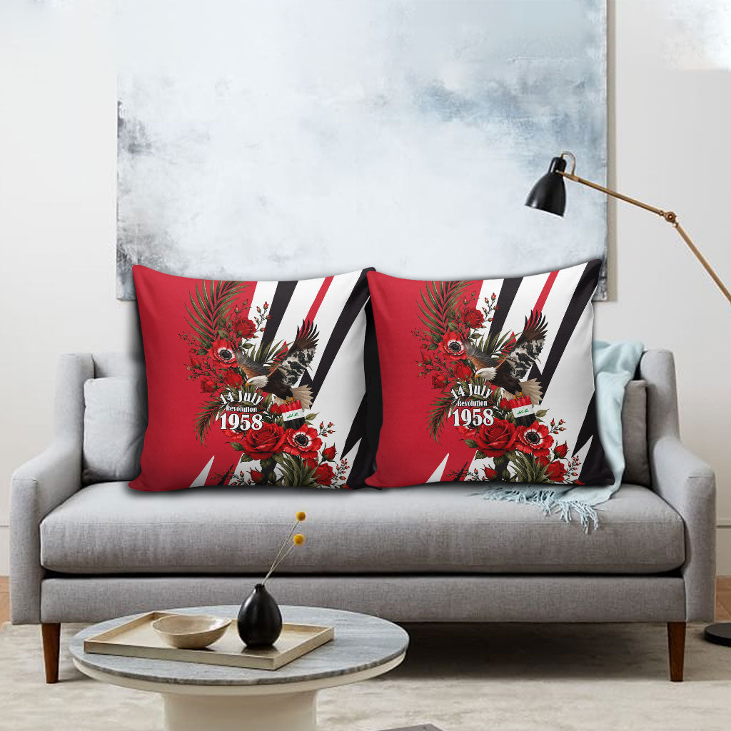 Iraq Revolution Soaring Eagle Pillow Cover Iraqi Flag Red Roses Floral Design