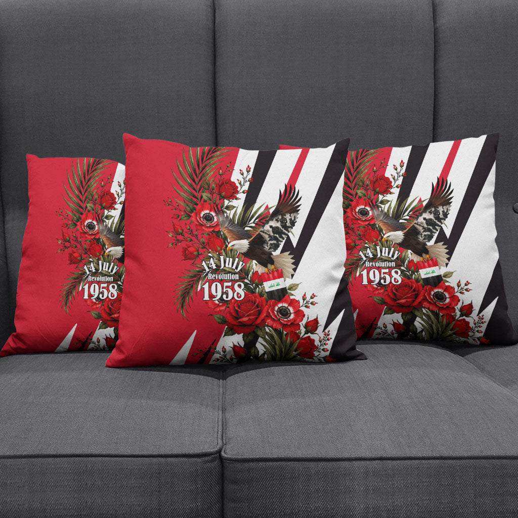 Iraq Revolution Soaring Eagle Pillow Cover Iraqi Flag Red Roses Floral Design