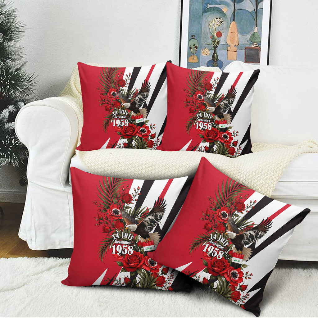 Iraq Revolution Soaring Eagle Pillow Cover Iraqi Flag Red Roses Floral Design