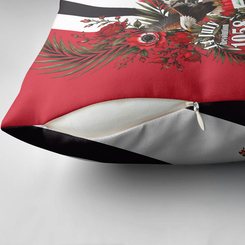 Iraq Revolution Soaring Eagle Pillow Cover Iraqi Flag Red Roses Floral Design
