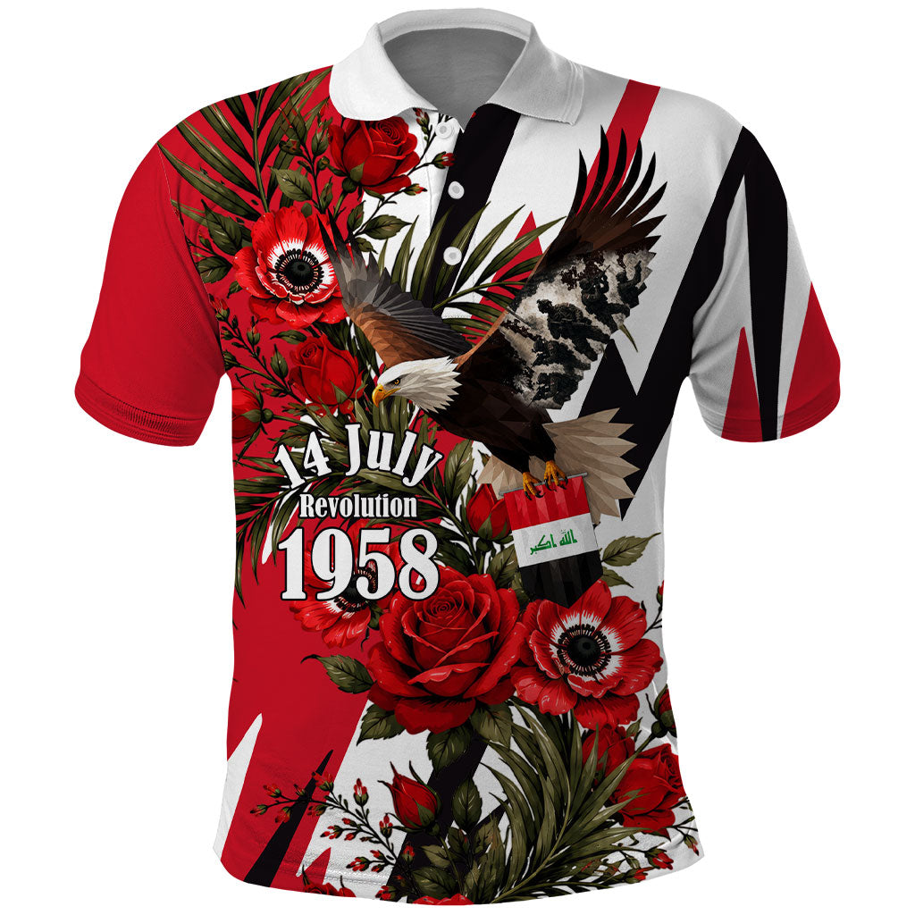 Iraq Revolution Soaring Eagle Polo Shirt Iraqi Flag Red Roses Floral Design