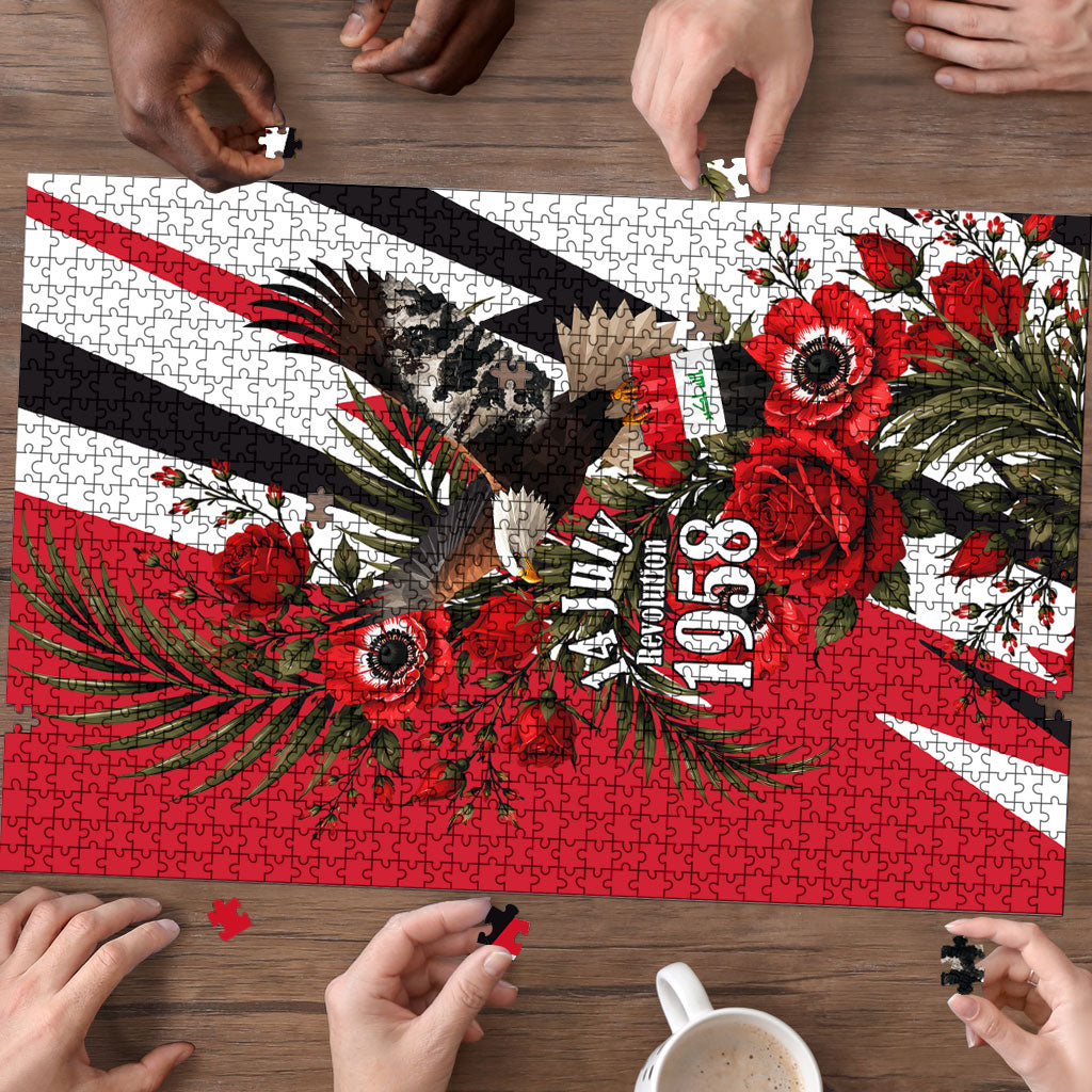 Iraq Revolution Soaring Eagle Puzzle Iraqi Flag Red Roses Floral Design