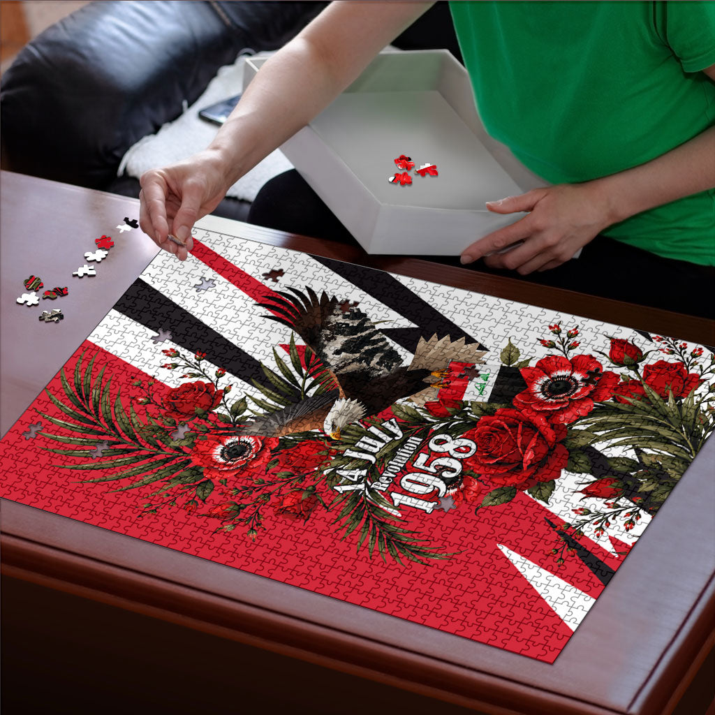 Iraq Revolution Soaring Eagle Puzzle Iraqi Flag Red Roses Floral Design