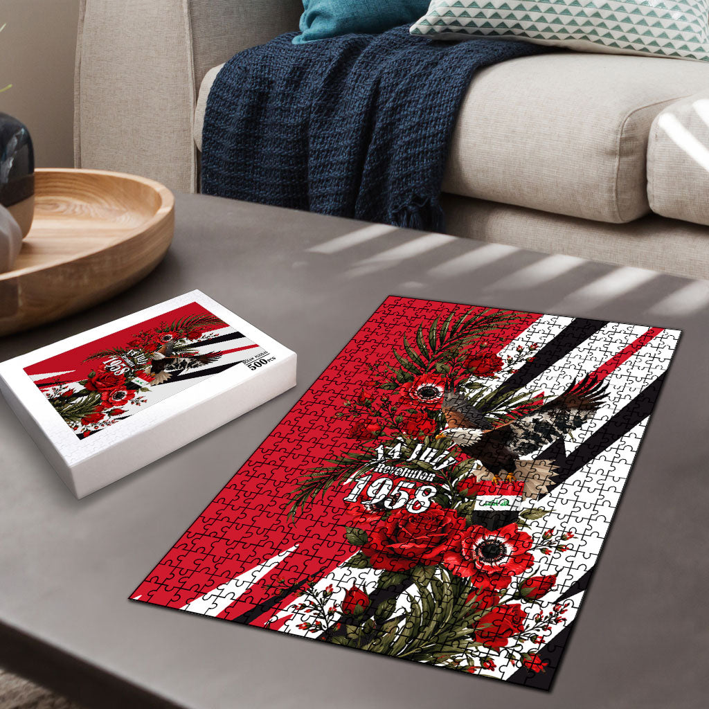 Iraq Revolution Soaring Eagle Puzzle Iraqi Flag Red Roses Floral Design