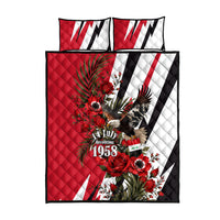 Iraq Revolution Soaring Eagle Quilt Bed Set Iraqi Flag Red Roses Floral Design