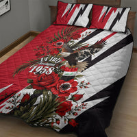 Iraq Revolution Soaring Eagle Quilt Bed Set Iraqi Flag Red Roses Floral Design