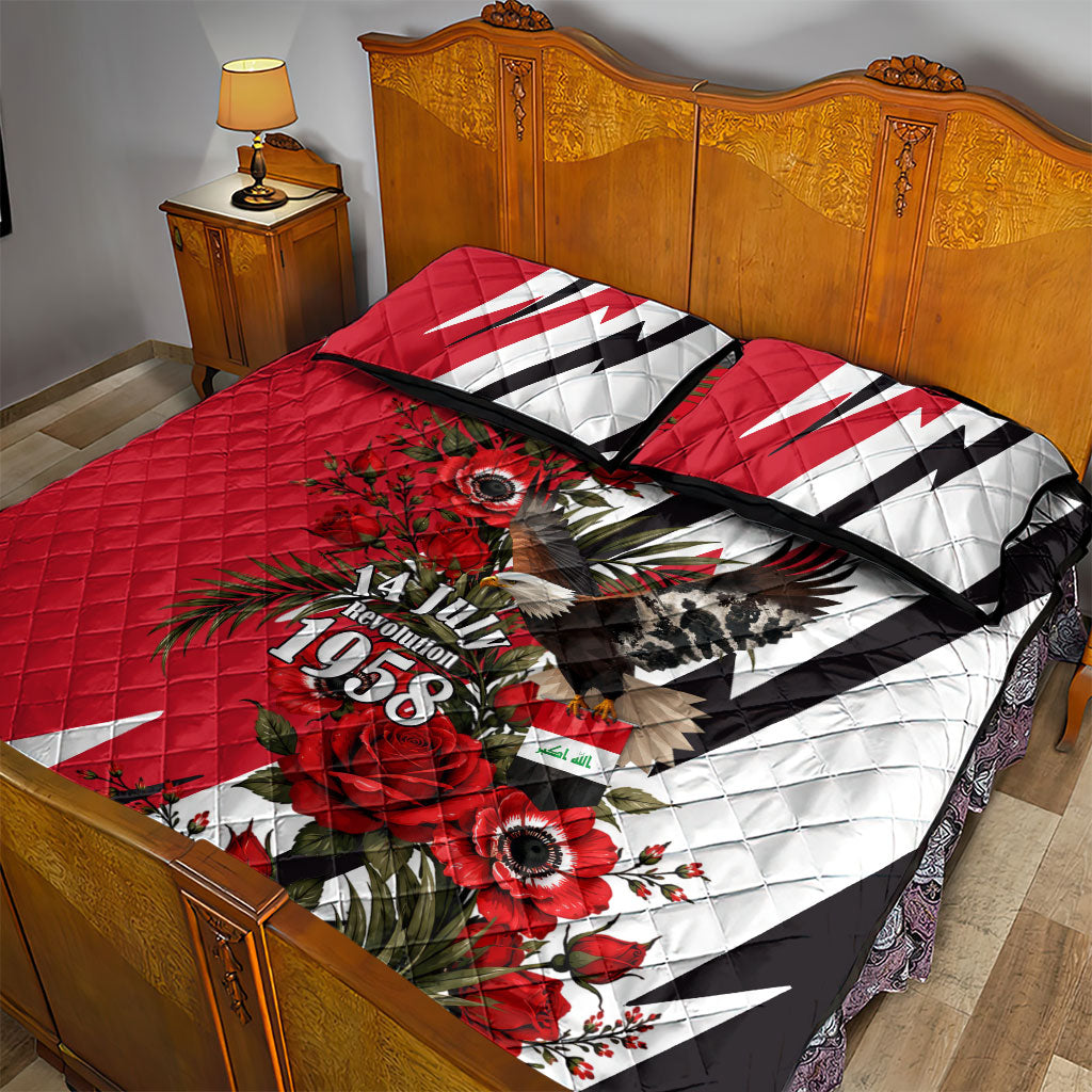 Iraq Revolution Soaring Eagle Quilt Bed Set Iraqi Flag Red Roses Floral Design