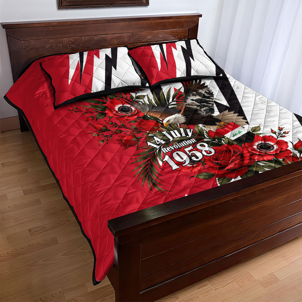 Iraq Revolution Soaring Eagle Quilt Bed Set Iraqi Flag Red Roses Floral Design