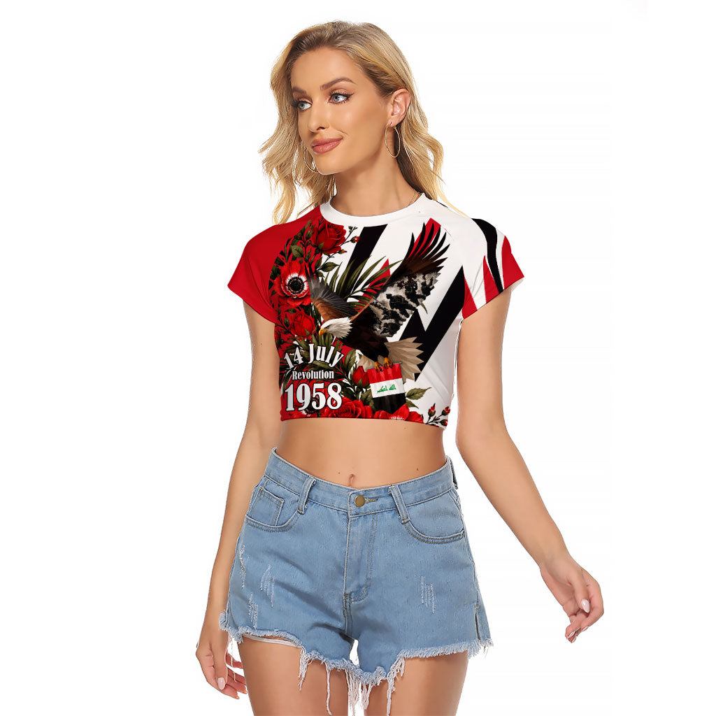 Iraq Revolution Soaring Eagle Raglan Cropped T Shirt Iraqi Flag Red Roses Floral Design