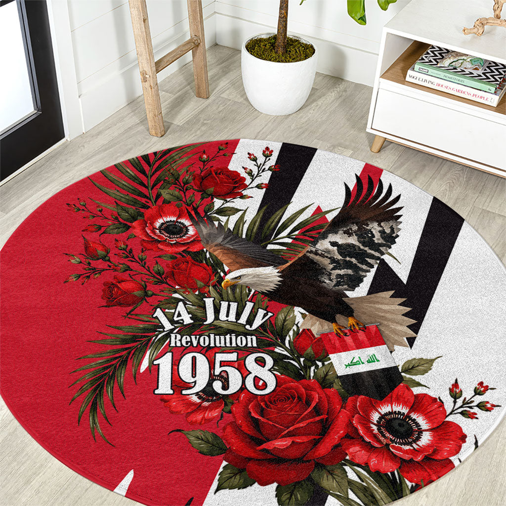 Iraq Revolution Soaring Eagle Round Carpet Iraqi Flag Red Roses Floral Design