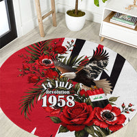 Iraq Revolution Soaring Eagle Round Carpet Iraqi Flag Red Roses Floral Design