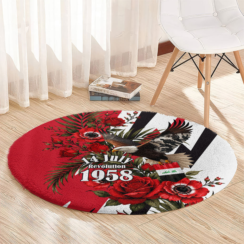 Iraq Revolution Soaring Eagle Round Carpet Iraqi Flag Red Roses Floral Design