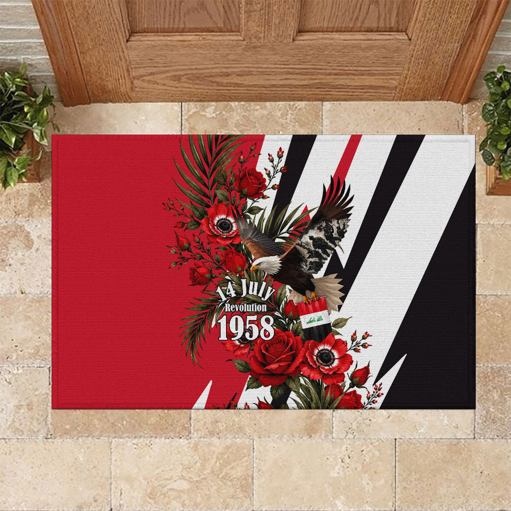 Iraq Revolution Soaring Eagle Rubber Doormat Iraqi Flag Red Roses Floral Design