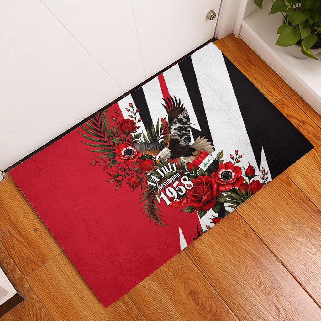 Iraq Revolution Soaring Eagle Rubber Doormat Iraqi Flag Red Roses Floral Design