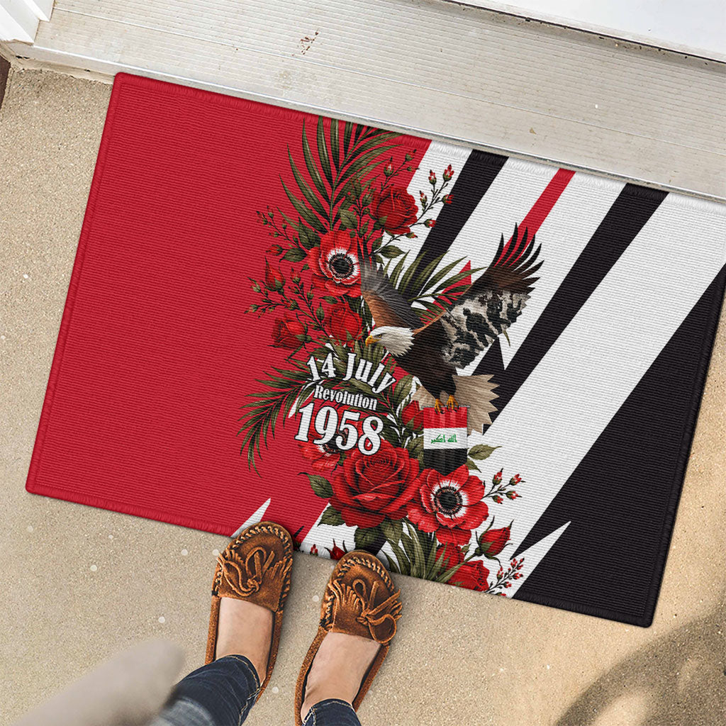 Iraq Revolution Soaring Eagle Rubber Doormat Iraqi Flag Red Roses Floral Design