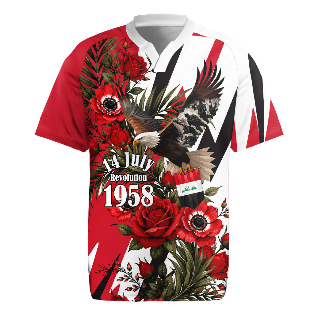 Iraq Revolution Soaring Eagle Rugby Jersey Iraqi Flag Red Roses Floral Design