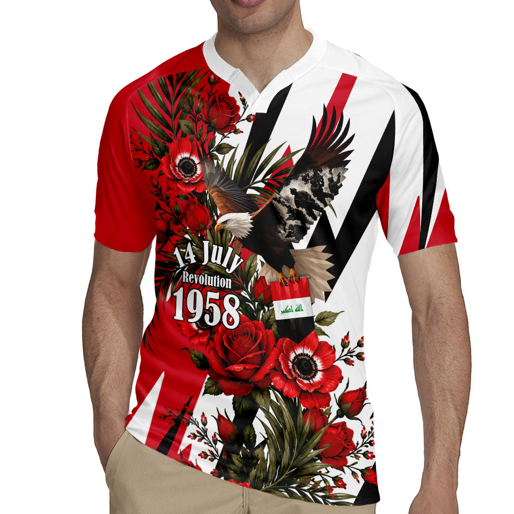 Iraq Revolution Soaring Eagle Rugby Jersey Iraqi Flag Red Roses Floral Design