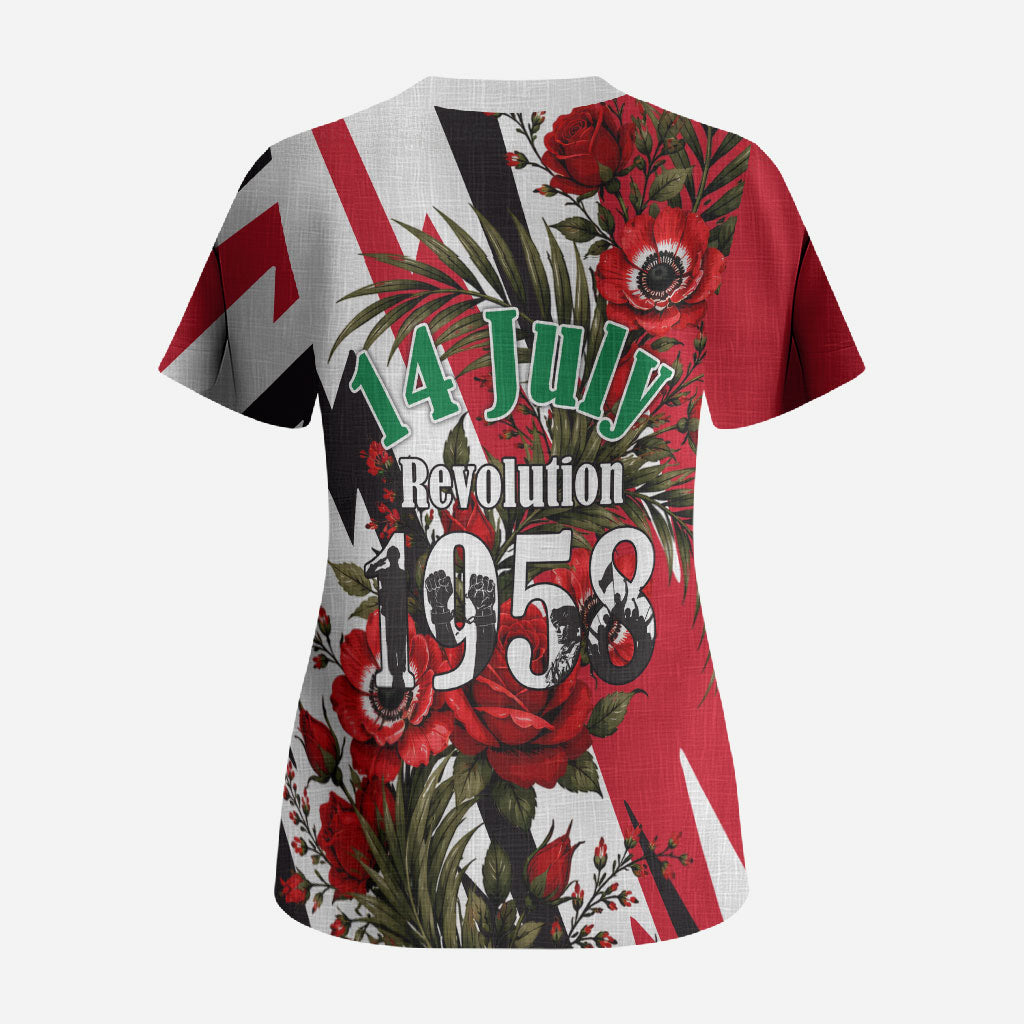 Iraq Revolution Soaring Eagle Scrub Top Iraqi Flag Red Roses Floral Design