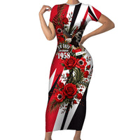 Iraq Revolution Soaring Eagle Short Sleeve Bodycon Dress Iraqi Flag Red Roses Floral Design