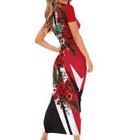 Iraq Revolution Soaring Eagle Short Sleeve Bodycon Dress Iraqi Flag Red Roses Floral Design