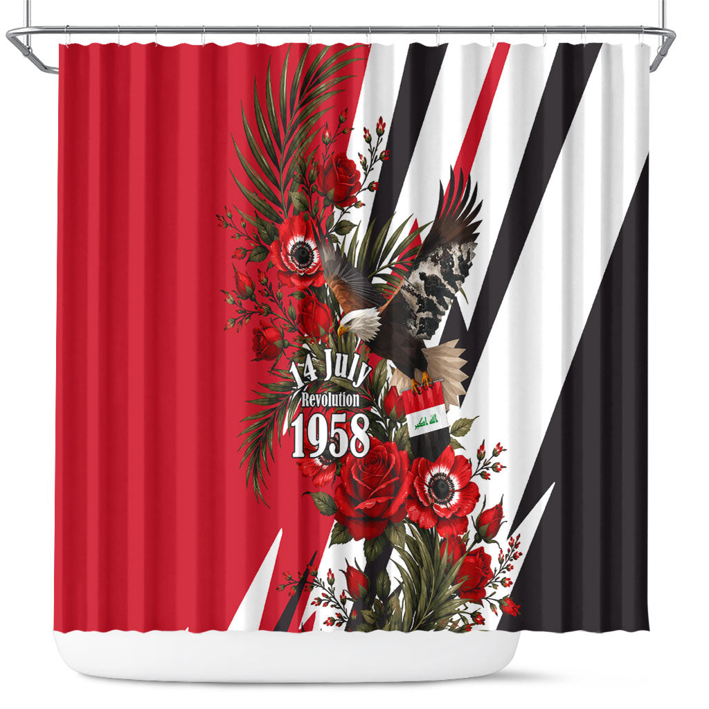 Iraq Revolution Soaring Eagle Shower Curtain Iraqi Flag Red Roses Floral Design