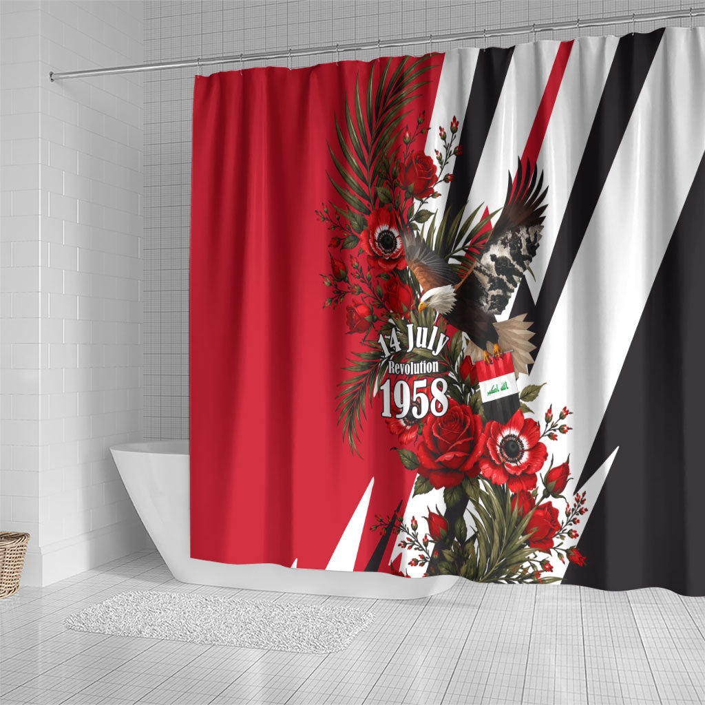 Iraq Revolution Soaring Eagle Shower Curtain Iraqi Flag Red Roses Floral Design