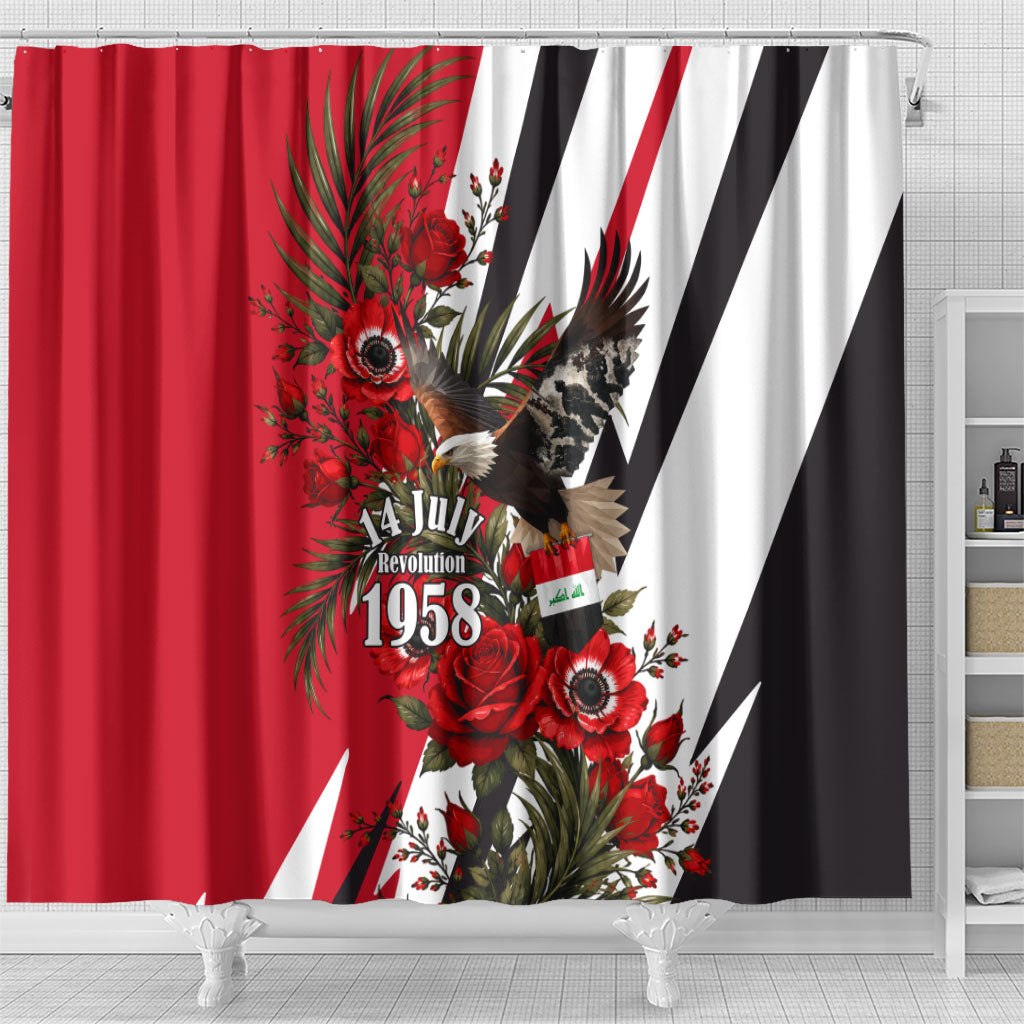 Iraq Revolution Soaring Eagle Shower Curtain Iraqi Flag Red Roses Floral Design