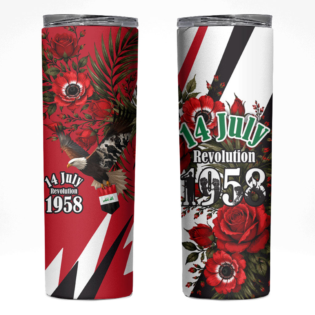 Iraq Revolution Soaring Eagle Skinny Tumbler Iraqi Flag Red Roses Floral Design