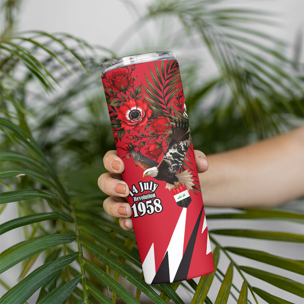 Iraq Revolution Soaring Eagle Skinny Tumbler Iraqi Flag Red Roses Floral Design