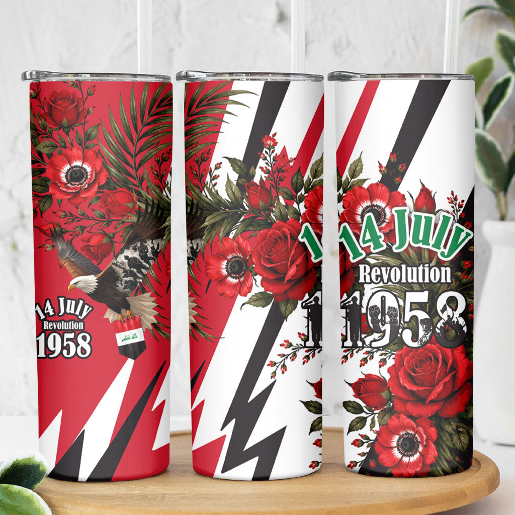 Iraq Revolution Soaring Eagle Skinny Tumbler Iraqi Flag Red Roses Floral Design