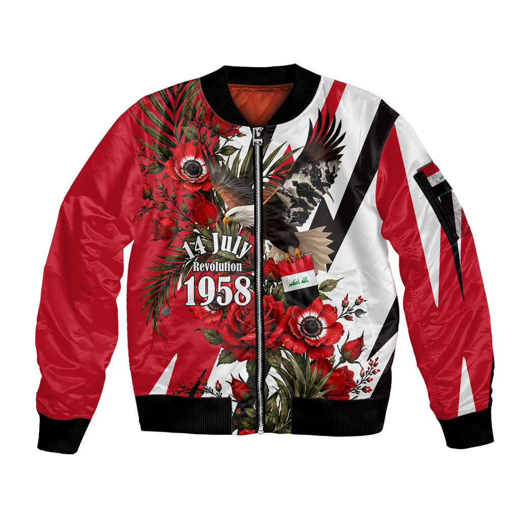 Iraq Revolution Soaring Eagle Sleeve Zip Bomber Jacket Iraqi Flag Red Roses Floral Design