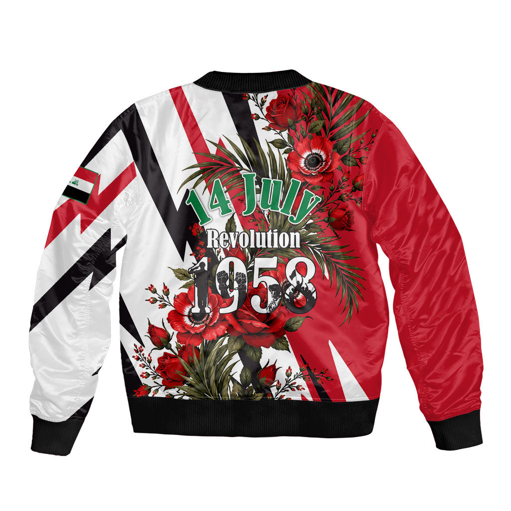 Iraq Revolution Soaring Eagle Sleeve Zip Bomber Jacket Iraqi Flag Red Roses Floral Design