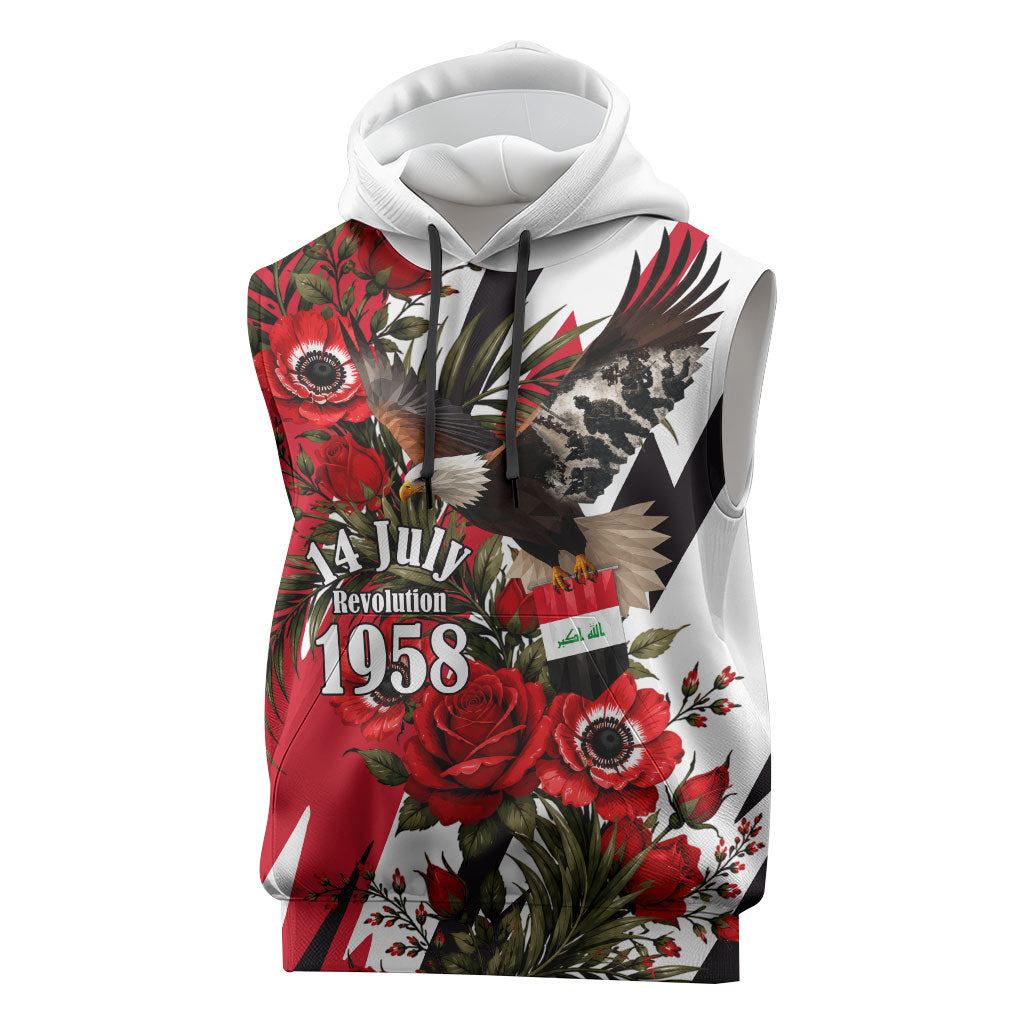 Iraq Revolution Soaring Eagle Sleeveless Hoodie Iraqi Flag Red Roses Floral Design