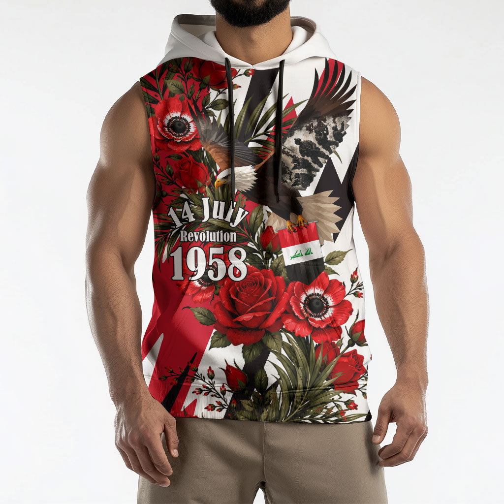 Iraq Revolution Soaring Eagle Sleeveless Hoodie Iraqi Flag Red Roses Floral Design